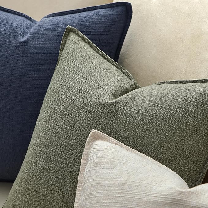 MIULEE Olive Green Decorative Pillow Covers 18x18, 2 Pack Boho Farmhouse Neutral Throw Pillows for Couch, Thick Textured Modern Linen Cushion Cases Sofa Bed Living Room Home Decor