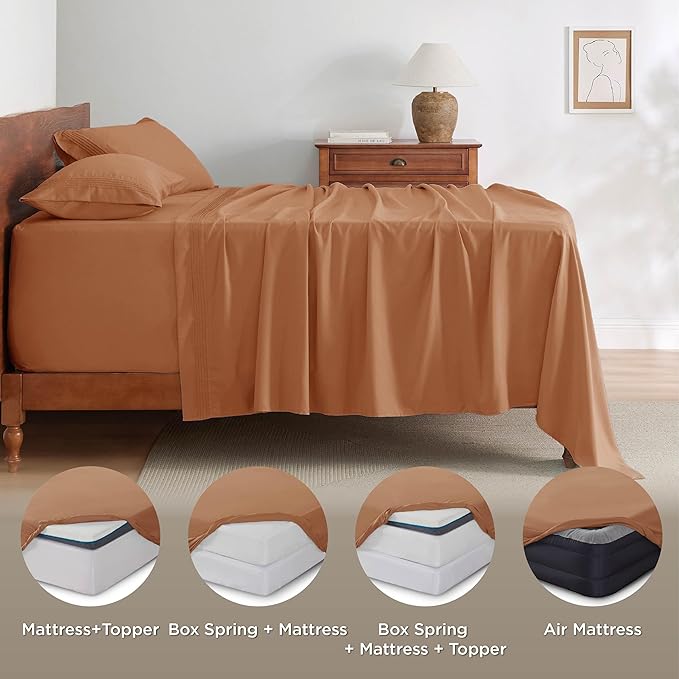 Bedsure Deep Pocket King Sheet Set - Fits Mattresses Up to 21 Inches Thick - 4 Piece GentleSoft Bed Sheets, Moisture Wicking, Soft & Cooling Bedsheet & Pillowcases, Easy & Secure Fit, Orange