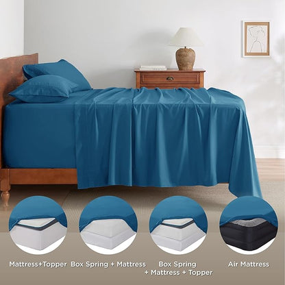 Bedsure Deep Pocket Twin Sheets Set - Fits Mattresses Up to 21 Inches Thick -3 Piece GentleSoft Bed Sheets, Moisture Wicking, Soft & Cooling Bedsheet & Pillowcases, Easy & Secure Fit, Teal Blue