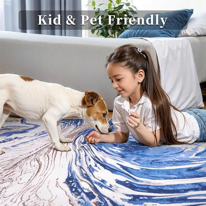 Ciicool 2x6 Washable Runner Rug, Modern Abstract Swirl Soft Hallway Rugs Runner, Non-Slip Thin Accent Rug Lightweight Blue Brown Print Distressed Carpet for Laundry Entryway Bedroom Kitchen Indoor