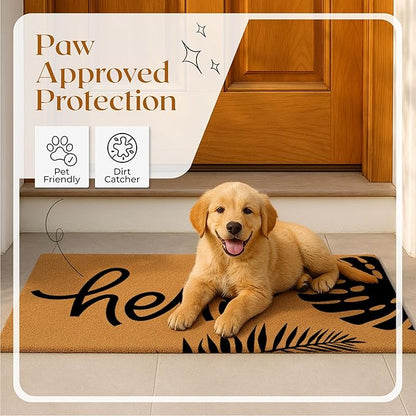 Coir Door Mats 17" X 30", Non-Slip Sturdy, PVC Backed Heavy Duty, Easy to Clean, Ideal for Door Entrance, Patio, Porch, Backyard, Garages, Hello - Black Leaves
