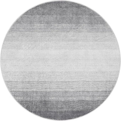Wonnitar Modern Ombre Round Rug 4ft, Washable Grey Round Kitchen Area Rug Non-Slip Soft Circle Entry Throw Mat, Contemporary Non-Shedding Low Pile Carpet for Bedroom Laundry Bathroom (Grey, Round 4ft)