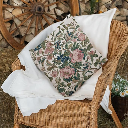 Vintage Floral Throw Pillow Covers, Vintage Flower Pattern Double Sided Cushion Cover, Indoor and Outdoor Home Art Decor Pillowcase for Sofa or Bedroom Decor 18x18inches (Green&Pink, 18x18inches)