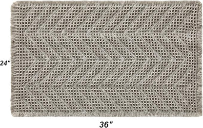 Boho Bath Mat BathDecor Rugs,Upgraded Waffle Bath Mat,Super Absorbent Non Slip Bath Carpet,Machine Washable Bath Rugs, Quick Dry Shower Mats, Ultra Soft,Gray,24" x 36"