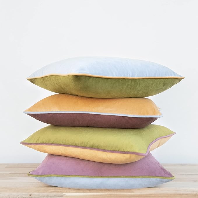 MONDAY MOOSE Decorative Throw Pillow Covers Cushion Cases, Set of 4 Soft Velvet Modern Double-Sided Designs, Mix and Match for Home Decor, Pillow Inserts Not Included (18x18 inch, Purple/Green)