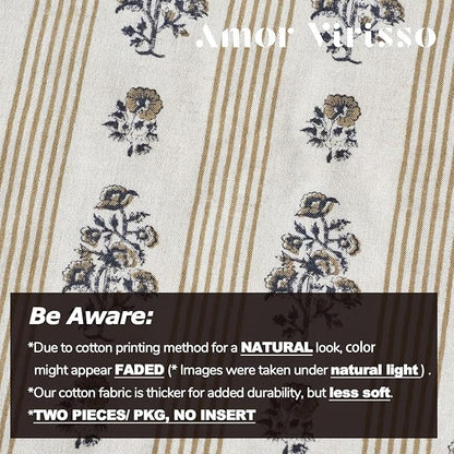 Amor Virisso Floral Throw Pillow Covers 20x20 Set of 2 Block Print Pillow Covers Neutral Floral Striped Farmhouse Decorative Pillow Covers for Sofa Couch Bed, Yellow