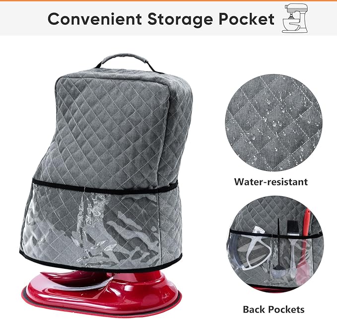 BAGSPRITE Stand Mixer Cover with Appliance Sliders Compatible with KitchenAid Mixer 6/7/8 Quart with Pockets for Kitchen Aid Accessories and Attachments