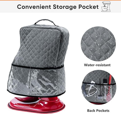BAGSPRITE Stand Mixer Cover with Appliance Sliders Compatible with KitchenAid Mixer 6/7/8 Quart with Pockets for Kitchen Aid Accessories and Attachments