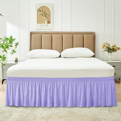 Biscaynebay Wrap Around Bed Skirts for King & Cal King Beds 18" Drop, Lavender Adjustable Elastic Dust Ruffles Easy Fit Wrinkle Resistant Silky Luxurious Fabric Machine Washable