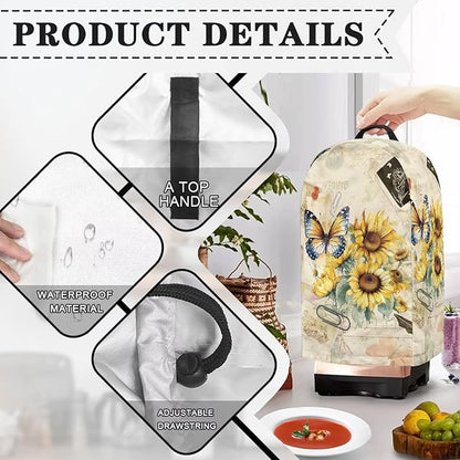 Sunflower Butterfly Print Blender Dust Cover with Drawstring Kitchen Small Appliance Cover Dust Proof Stand Mixer Coffee Maker Appliance Cover Easy Clean Washable for Home Kitchen Decor