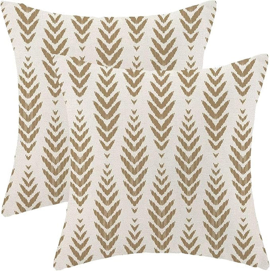 BETGINY Tan Khaki Boho Pillow Covers 18 x 18 Inch Pack of 2, Bohemian Ethnic Herringbone Pattern Decorative Throw Pillow Covers Linen Modern Geometry Farmhouse Outdoor Pillowcase for Sofa Couch Decor