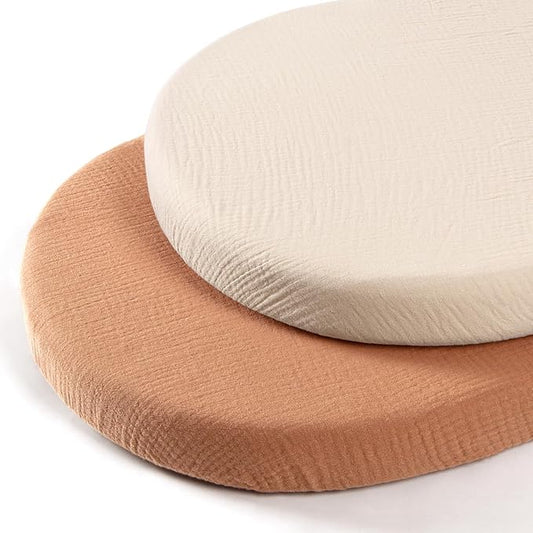 lulumoon Baby Muslin Bassinet Sheets: Cotton Bassinet Sheets Neutral for Boys and Girls - Fitted for Oval Rectangle or Hourglass