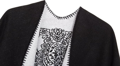 Women's Vintage Pattern Open Front Poncho Cape Shawl Winter Shawl Wraps