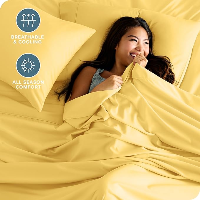Bare Home King Sheet Set - Luxury 1800 Ultra-Soft Microfiber King Bed Sheets - Double Brushed - Deep Pockets - Easy Fit - 4 Piece Set - Bedding Sheets & Pillowcases (King, Lemon Drop)