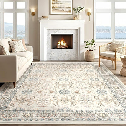 Vintage Living Room Area Rug 6x9 - Large Soft Washable Oriental Traditional Distressed Farmhouse Rugs for Bedroom - Indoor Floor Accent Carpet for Home Office House Decor - Multi