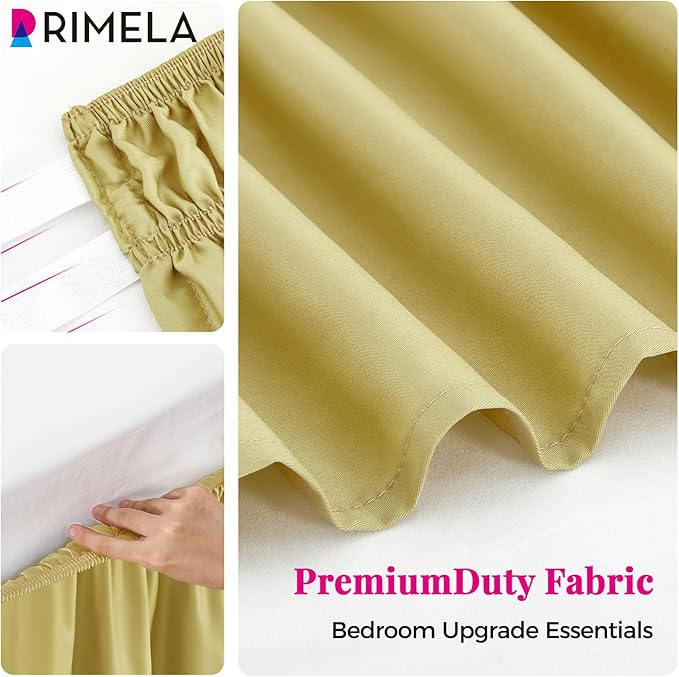 RIMELA Bed Skirt Queen Size Champagne Green 15 Inch Drop, Wrap Around Elastic Bedskirt, Dust Ruffle for Adjustable Bed Base Soft Durable Fabric Machine Washable Easy to Install Bed Skirts