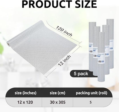 RAY STAR 12X120 Inch Shelf Liner for Kitchen Cabinets, Non-Adhesive Cabinet Liner Washable, PVC Drawer Liner for Dresser Non-Slip Bathroom (Black Circle)(5 Roll)