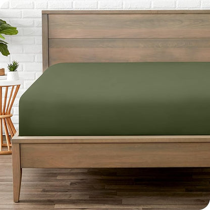 Bare Home Fitted Bottom Sheet Short Queen Size - Premium 1800 Microfiber - Ultra-Soft Hotel Luxury - Deep Pocket - Durable and Long Lasting - Fitted Sheet (Short Queen, Cypress)