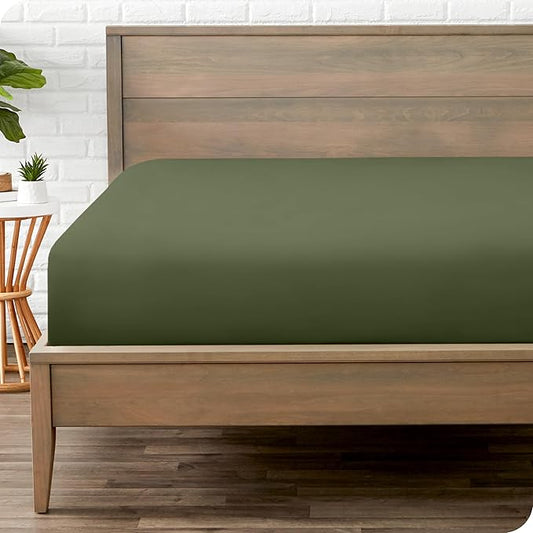 Bare Home Fitted Bottom Sheet Short Queen Size - Premium 1800 Microfiber - Ultra-Soft Hotel Luxury - Deep Pocket - Durable and Long Lasting - Fitted Sheet (Short Queen, Cypress)