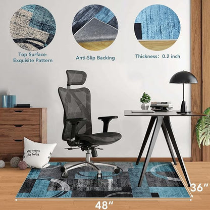 Office Chair Mat for Hardwood Floor&Tile Floor,36"X 48" Heavy Duty Desk Chair Mat for Hard Floors,Under Desk Rug for Rolling Computer Chair,Anti Slip,Low Pile Carpet Floor-Geo Blue Gray