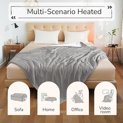 Electric Heated Blanket Queen Size 84"x90" - Dual-Sided with Microplush & Sherpa Fabric, 4 Heat Settings & 10 Hours Auto Off, Machine Washable - Light Gray