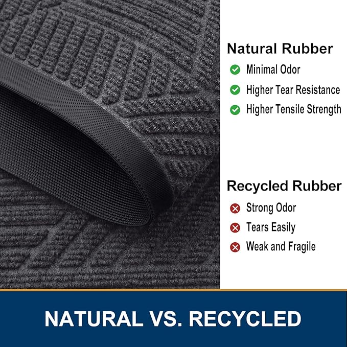 Smiry Front Door Mat Outside Entrance, Heavy Duty Sturdy Natural Rubber Doormat, Trap Dirt and Moisture, Easy Clean Low Profile Mats for Indoor Outdoor Entry, Irregular Triangle (47x24, Medium Grey)