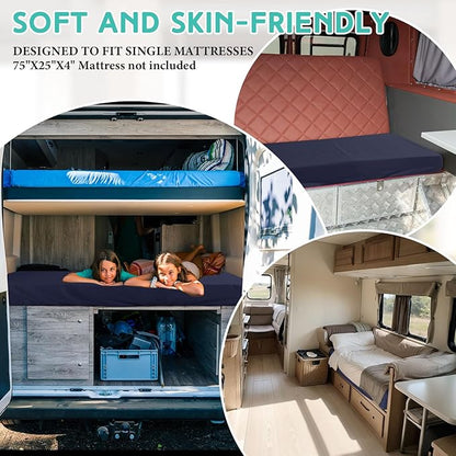 Breling Fitted Sheet (Sheet Only) Compatible with Milliard Trifold Mattress Folding Mattress Fitted Microfiber Bedsheet for Camp Bunk Rvs Bed(Queen,4'',Navy Blue)