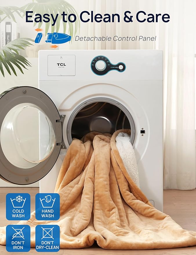 Westinghouse Electric Blanket with Foot Pocket for Adults, Ultra Soft Flannel to Sherpa Heated Throw with 6 Heating Levels & 2-10 Hours Time Settings, Fast Heating & Machine Washable, 50x62, Brown