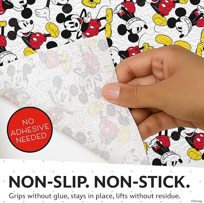 Disney Non Adhesive Shelf Liner – 18”x 10 ft Water-Resistant Drawer Liners for Kitchen Cabinets, Pantry, Fridge & Dressers – Easy Cut Cabinet Liner Roll- Mickey Mouse, Stitch & Winnie The Pooh
