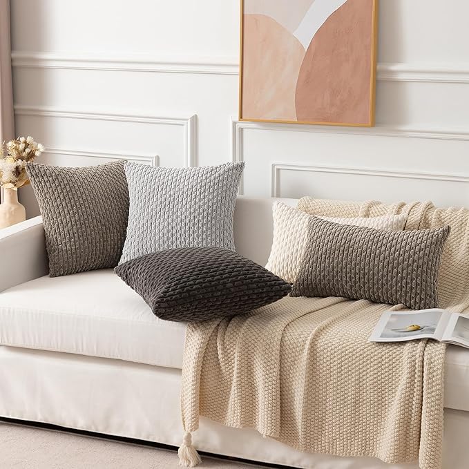 Kevin Textile 12x20 Inch Pillow Cover 1 Pack Boho Decorative Soft Striped Corduroy Lumbar Farmhouse Color Accent Rectangle Cushion Case for Living Room Couch Sofa Bed, Light Brown