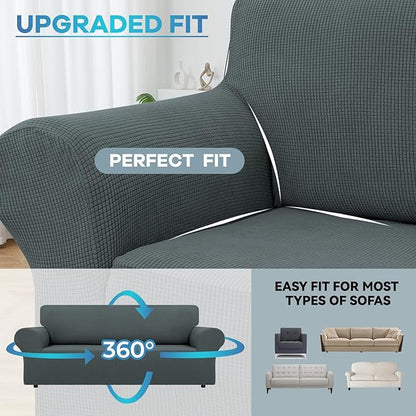 LURKA Stretch Sofa Slipcovers 1 Piece Couch Covers for 3 Cushion Couch Sofa Furniture Protector Full Sofa Covers with Elastic Bottom for Kids and Dog (Large, Grey)