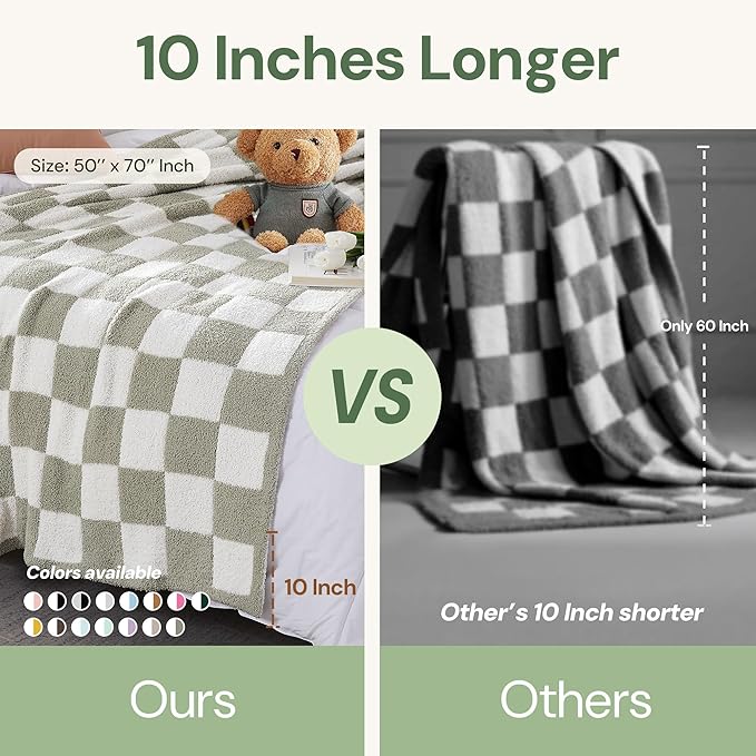 WRENSONGE Fall Checkered Throw Blanket, Taupe Soft Cozy Fluffy Warm Throw Blankets for Couch, Sofa, Chair, Bed, Camping, Picnic, Office,Travel Lightweight Bed Blanket - 50"*70"