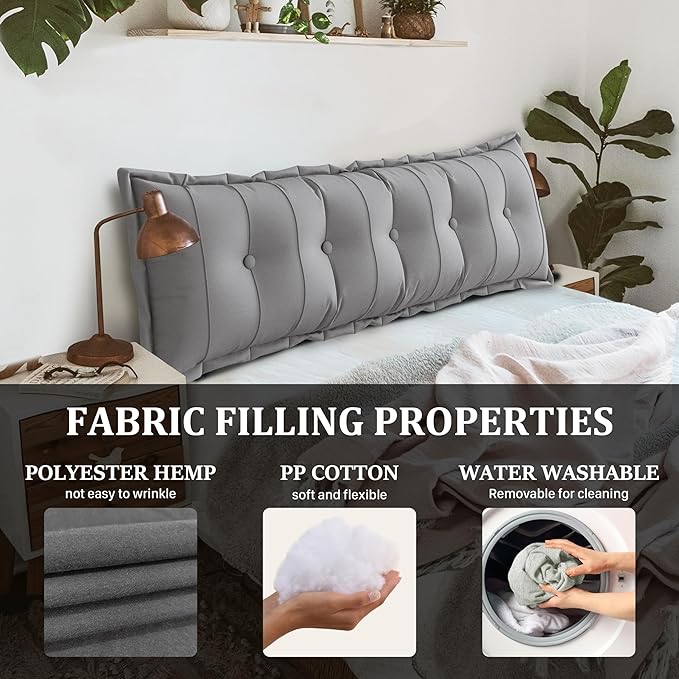 Large Bolster Reading Pillow Twin XL Backrest Positioning Support Pillow Daybed Cushion Headboard Pillows for Bed Bunk Sofa with Removable Cover, Grey, 39 x 3 x 20 Inch