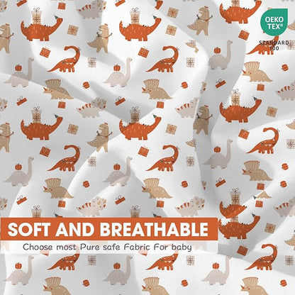 Bimocosy Crib Sheets 4 Pack, Baby Crib Sheets Fitted for Boys and Girls Breathable & Snug Fit, Soft Toddler Bed Sheets for Standard Crib Mattress Nursery Daycare Essentials, Autumn Dinos