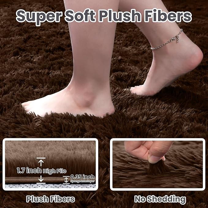 6x9 Area Rugs for Living Room Rug: Soft Fluffy Shag Brown Rugs for Bedroom, Non-Slip Large Fuzzy Plush Rug Indoor Floor Carpet for Nursery Kids Boys Girls Room, Dorms, Playroom, Modern Home Decor