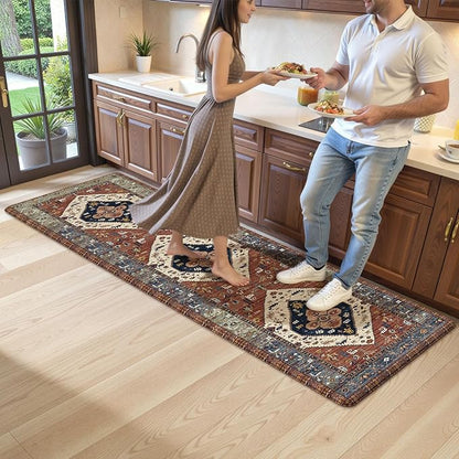 KIMODE Anti Fatigue Mats for Kitchen Floor 24"x71", Red Farmhouse Kitchen Runner Rugs, Cushioned Kitchen Floor Mats Non Skid, Boho Memory Foam Kitchen Mats for Laundry Office Sink Desk