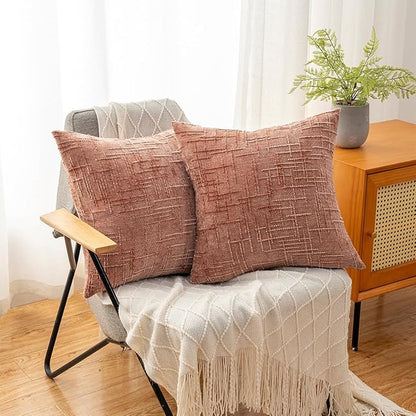 Decorative Throw Pillow Covers 22x22 Inch Set of 2, Soft Solid Farmhouse Chenille Couch Pillows, Spring Pillow Covers for Couch Sofa Bed Living Room Home Decor Pillowcase, Coral