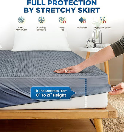 Premium 100% Waterproof Queen Mattress Protector, Breathable Cooling 3D Air Fabric Mattress Cover, Hypoallergenic Noiseless Bed Cover Vinyl Free, 8-21'' Deep Pocket (Gray)