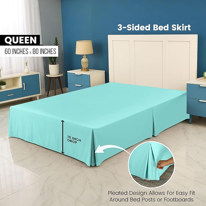 Utopia Bedding Queen Bed Skirt - Soft Quadruple Pleated Ruffle - Easy Fit with 16 Inch Tailored Drop - Hotel Quality, Shrinkage and Fade Resistant (Queen, Spa Blue)