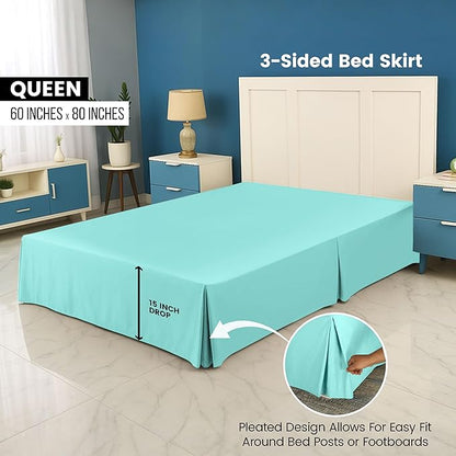 Utopia Bedding Queen Bed Skirt - Soft Quadruple Pleated Ruffle - Easy Fit with 16 Inch Tailored Drop - Hotel Quality, Shrinkage and Fade Resistant (Queen, Spa Blue)