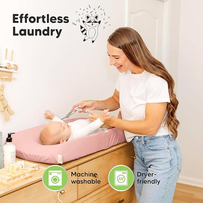 2-Pack Organic Changing Pad Covers for Girl, Boy, Neutral - 100% Cotton Changing Table Pad Cover, Soft Baby Nursery Diaper Changing Pad Sheets, Contour Changing Pads Liners, Change Pad Cover (Rose)