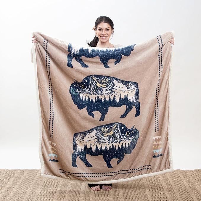 CARSTENS, INC. Ultra Premium Super Soft Plush Sherpa Fleece Oversized Throw Blanket 54" x 68", Buffalo Scene
