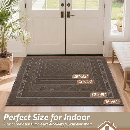 BEQHAUSE Dirt Trapper Door Mat 20" x 32", Doormat Non-Slip Entryway Rugs Washable, Dog Door Mat Stain Resistant and Absorbent Welcome Floor Mat for Front Back Door, Muddy Wet Shoes & Paws, Light Brown