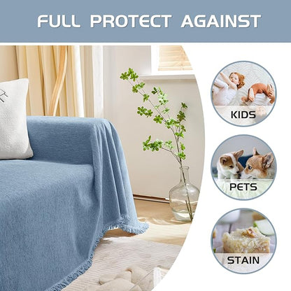 MEETSKY Couch Covers for 2 Cushion Couch Sofa Recliner Couch Cover L Shape Sofa Cover Sofa Slipcovers Washable Thick Couch Protector for Pets,Kids, 91" x 118", Blue