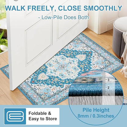 WILLSUN Washable Area Rugs, 9x12 Non-Slip Boho Large Area Rugs for Living Room, Bedroom, Machine Washable Vintage Rug, Indoor Floral Print Carpet for Home Decor, Kid & Pet Friendly Mat
