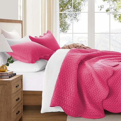 IR Imperial Rooms 8 Pack California King Quilt Bedding Set (118"x106") - Bulk Wholesale for Hotels, Guest Bedroom & Airbnbs - Lightweight Microfiber Reversible Embossed Quilts Bedspread (Pink)