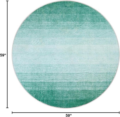 Wonnitar Modern Ombre Round Area Rugs, 5ft Washable Large Teal Circle Rugs for Living Room, Non-Slip Soft Circular Low Pile Floor Throw Carpet for Bedroom Bathroom Kitchen (Teal, Round 5ft)