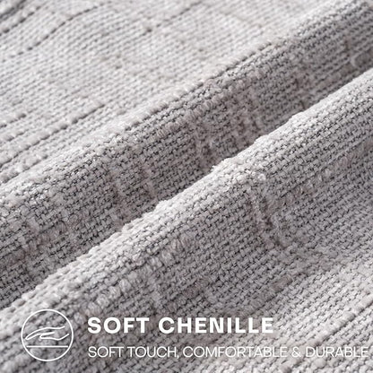 Decorative Throw Pillow Covers 18x18 Inch Set of 4, Soft Solid Farmhouse Chenille Couch Pillows, Spring Pillow Covers for Couch Sofa Bed Living Room Home Decor Pillowcase, Light Gray