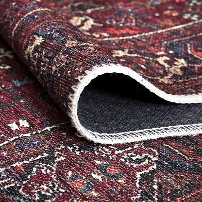 Bloom Rugs Washable Non-Slip 10x14 Rug - Burgundy Traditional Bordered Area Rug for Living Room, Bedroom, Dining Room, and Kitchen - Exact Size: 10' x 14'