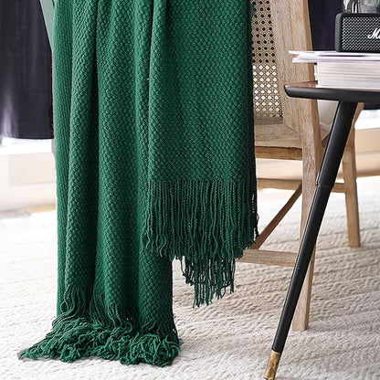LOMAO Knitted Throw Blanket with Tassels Bubble Textured Lightweight Throws for Couch Cover Home Decor (Green, 60x80)